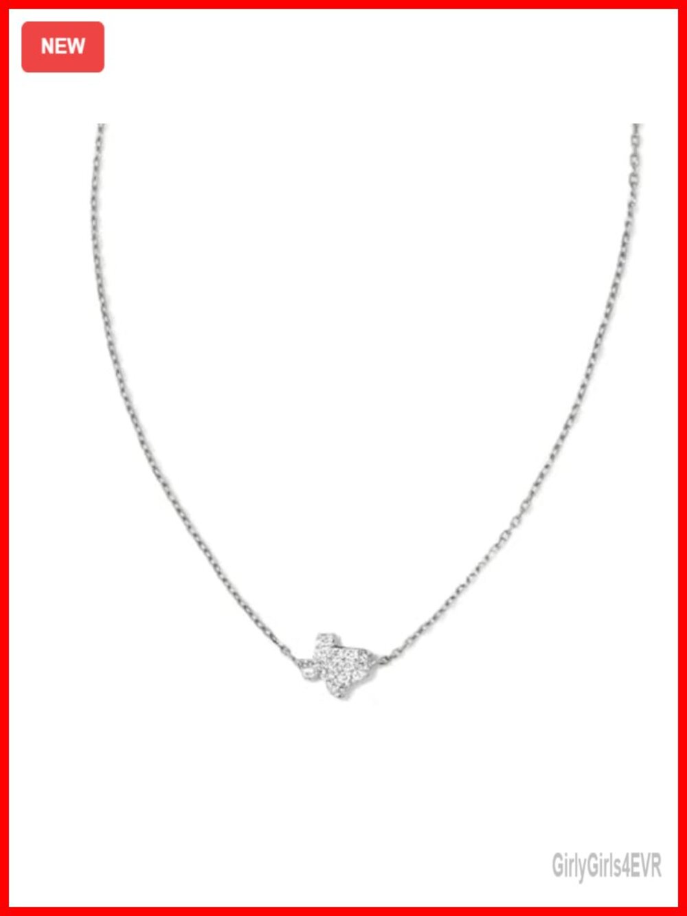 14k White Gold Rhodium Plated Texas Pendant Necklace with White Diamond